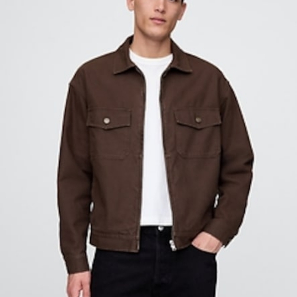 Men's Canvas Utility Work Wear Gap Viral Jacket Brown.